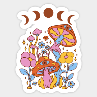 Cottagecore Mushroom Retro Moon Phases Sticker